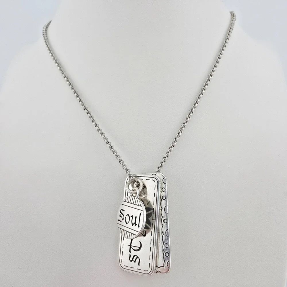 BRIGHTON 'Manuscript' Dog Tag Necklace Heart Soul Dream Believe Silver Plate 18